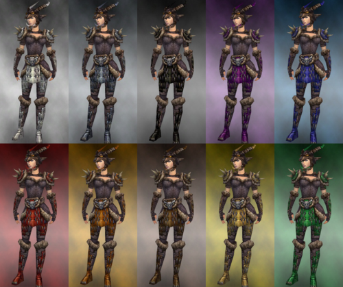Female warrior Charr Hide armor dye chart.png