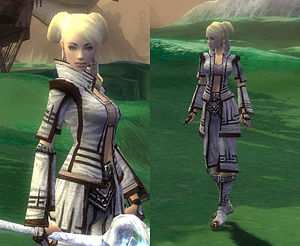 Phobos Starfall I decided to broaden my horizons and bought prophecies campaign. There I made my first monk, Phobos. When she was just a little level 2 in pre-sear, I went to Kaineng center and bought her her very own scar eater. I also decided that one day she would have a kurzick armour dyed silver (which was, at that time, expensive and elite colour right after black..) and started collecting amber (which was, also at the time, damn expensive). So my little baby had a bright future ahead of her and great expectations to fulfil. And I must admit, it felt really good when I was the only monk in a co-op and people tried to bribe me to come with them. As an assassin I got so used to being rejected that it was like a whole new world had opened up for me. Nowadays Phobos spends most of her time in Zos Shivros channel with her minipet turtle pretending to be a luxon. Of course deep in her heart she is a kurzick who is there only so that she can kill many many luxon assassins before they get nerfed.