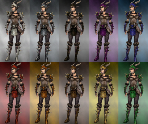 Female warrior Elite Charr Hide armor dye chart.png
